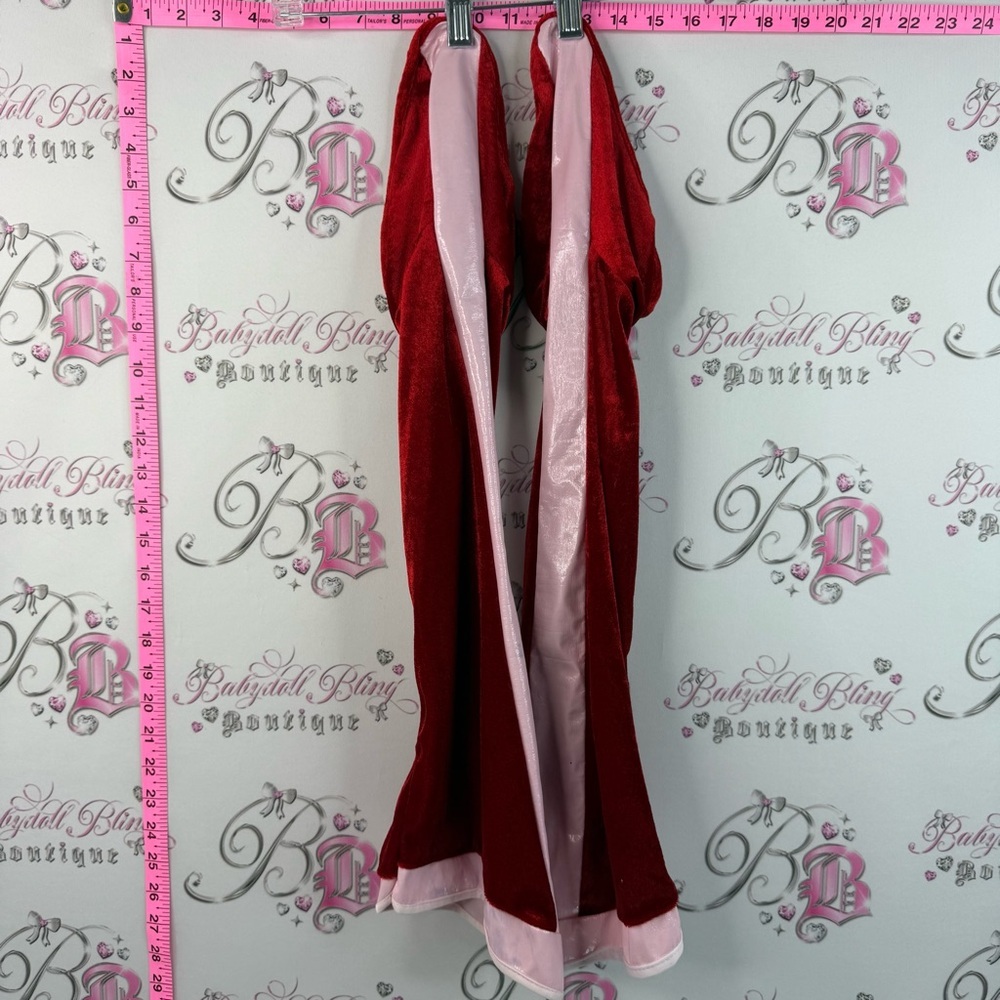 Leg warmers costume leg straps Red Velvet & Pink Satin Sleep Chemise